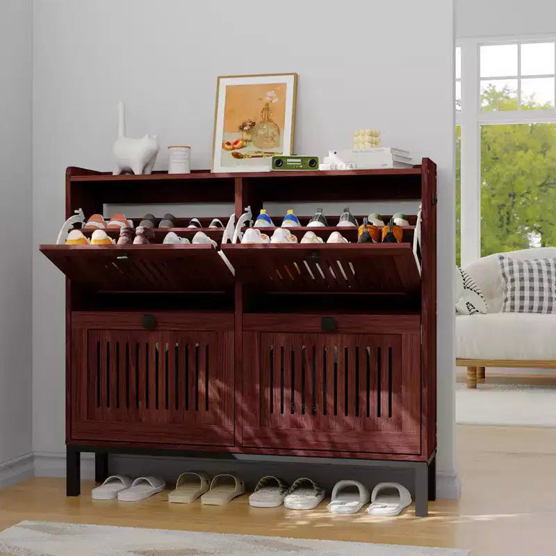 Meuble à chaussures avec 4 tiroirs basculants, panneau évidé, anti-basculement, étagères réglables pour entrée, salon, chambre à coucher