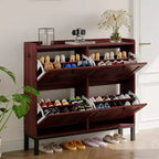 Meuble à chaussures avec 4 tiroirs basculants, panneau évidé, anti-basculement, étagères réglables pour entrée, salon, chambre à coucher