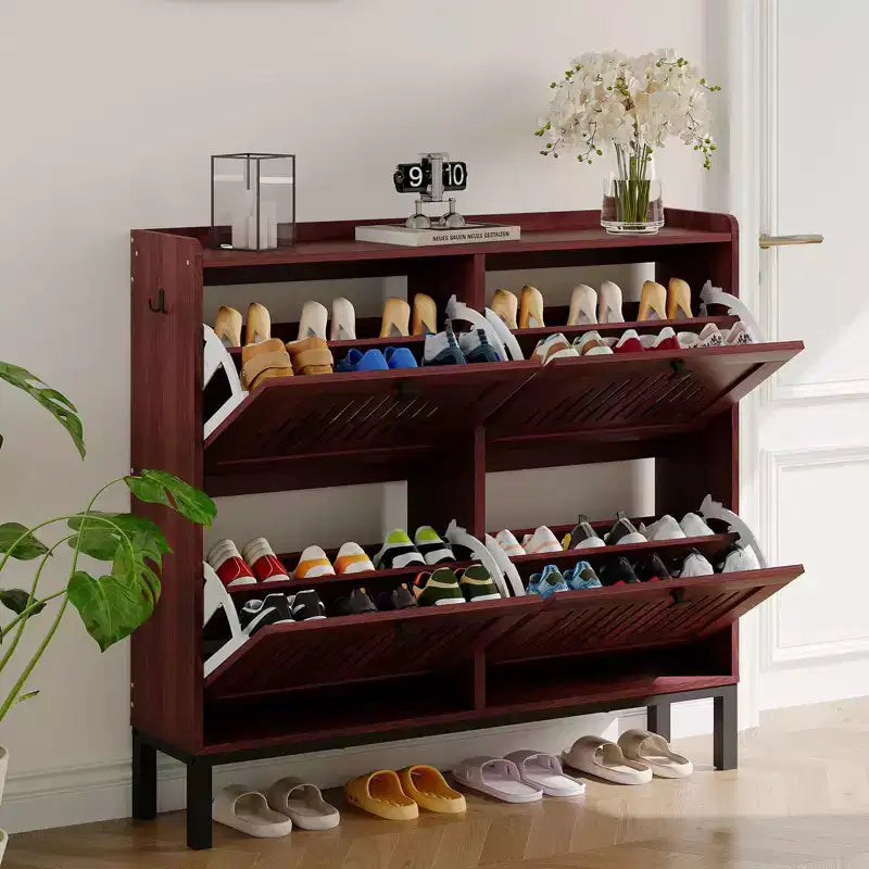 Meuble à chaussures avec 4 tiroirs basculants, panneau évidé, anti-basculement, étagères réglables pour entrée, salon, chambre à coucher
