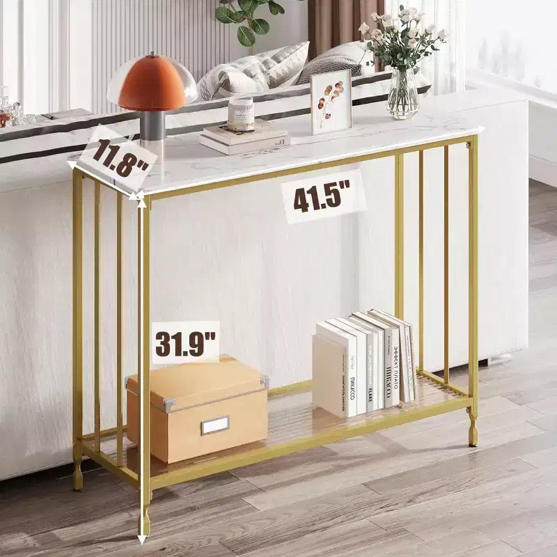 Console étroite avec 2 étagères de rangement, table d'appoint industrielle pour canapé, étagère de présentation ouverte pour couloir, salon, foyer, bureau, chambre à coucher
