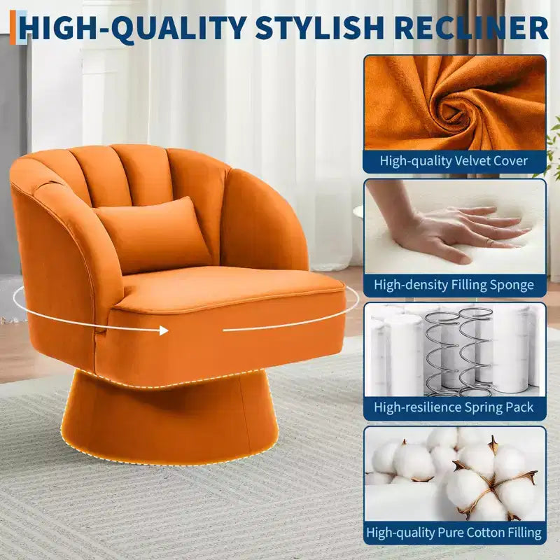 Fauteuil d'appoint moderne pivotant à 360° avec accoudoirs rembourrés, fauteuil club confortable pour salon, chambre, bureau