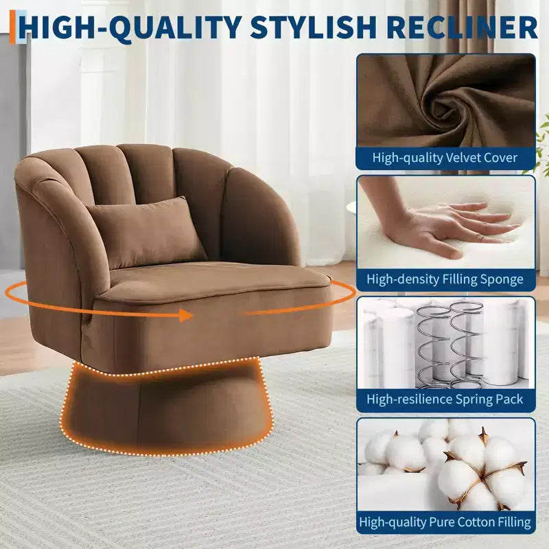 Fauteuil d'appoint moderne pivotant à 360° avec accoudoirs rembourrés, fauteuil club confortable pour salon, chambre, bureau