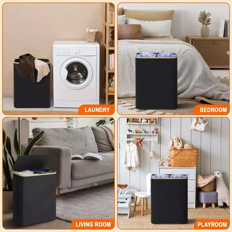 GARPROVM Panier à linge pliable de 150L avec couvercle et 2 sacs amovibles, grand trieur en tissu Oxford pour chambre ou salle de bain