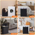 GARPROVM Panier à linge pliable de 150L avec couvercle et 2 sacs amovibles, grand trieur en tissu Oxford pour chambre ou salle de bain