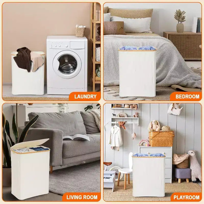 GARPROVM Panier à linge pliable de 150L avec couvercle et 2 sacs amovibles, grand trieur en tissu Oxford pour chambre ou salle de bain