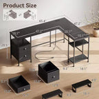 Bureau d'ordinateur noir en L de 66 pouces avec station de charge, bureau d'angle réversible pour jeux vidéo, meuble de classement, support d'écran, rangement pour bureau à domicile