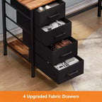 Bureau d'ordinateur en forme de L brun de 66 pouces avec station de charge, bureau de jeu de 94,4 pouces de long pour deux personnes, 4 tiroirs, 2 supports d'écran, rangement pour bureau à domicile