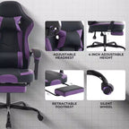 Chaise de jeu ergonomique Ora Maison avec repose-pieds et soutien lombaire massant, chaise d'ordinateur pivotante réglable en hauteur pour adultes, capacité de 136 kg, violet