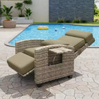 Fauteuil de jardin en osier tressé, inclinable sur 150°, en rotin synthétique résistant aux intempéries, avec table d'appoint à abattant, repose-pieds, pour jardin, pelouse