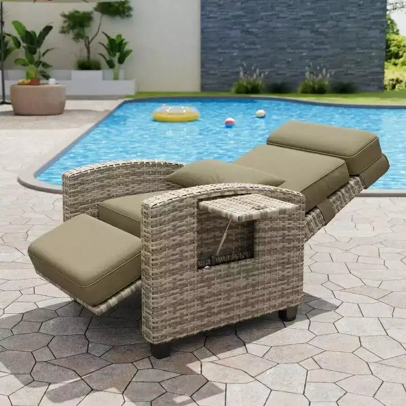 Fauteuil de jardin en osier tressé, inclinable sur 150°, en rotin synthétique résistant aux intempéries, avec table d'appoint à abattant, repose-pieds, pour jardin, pelouse