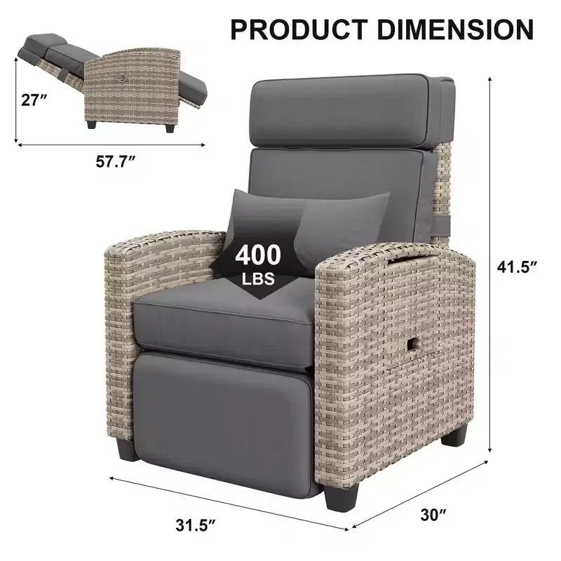 Fauteuil de jardin en osier tressé, inclinable sur 150°, en rotin synthétique résistant aux intempéries, avec table d'appoint à abattant, repose-pieds, pour jardin, pelouse