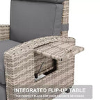 Fauteuil de jardin en osier tressé, inclinable sur 150°, en rotin synthétique résistant aux intempéries, avec table d'appoint à abattant, repose-pieds, pour jardin, pelouse