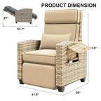 Fauteuil de jardin en osier tressé, inclinable sur 150°, en rotin synthétique résistant aux intempéries, avec table d'appoint à abattant, repose-pieds, pour jardin, pelouse