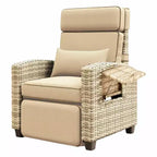 Fauteuil de jardin en osier tressé, inclinable sur 150°, en rotin synthétique résistant aux intempéries, avec table d'appoint à abattant, repose-pieds, pour jardin, pelouse