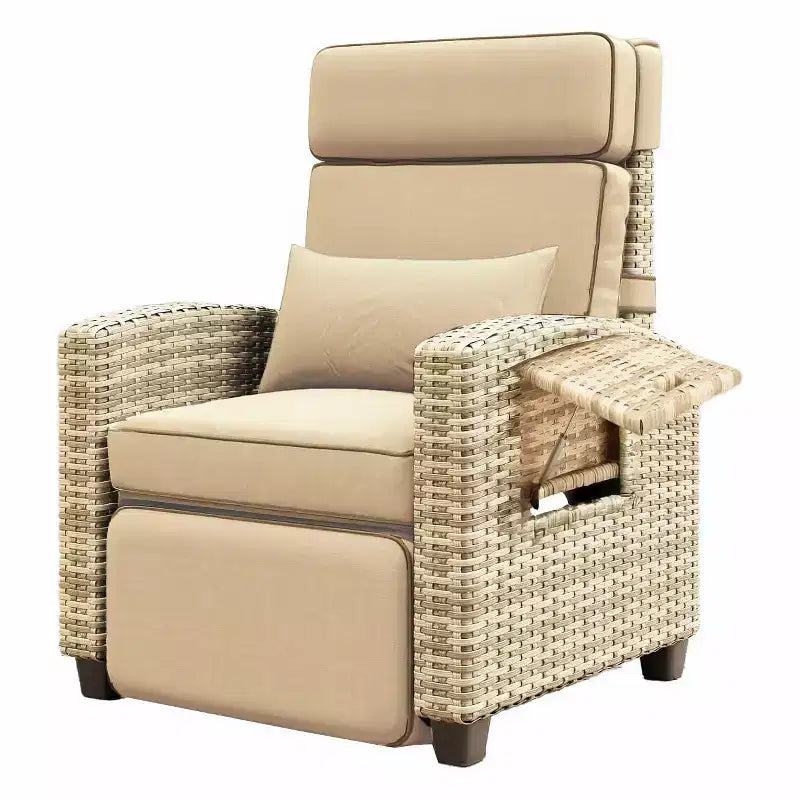 Fauteuil de jardin en osier tressé, inclinable sur 150°, en rotin synthétique résistant aux intempéries, avec table d'appoint à abattant, repose-pieds, pour jardin, pelouse