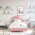 Senfot Twin/Full Bed Frame with Round Pink&White Boucle Headboard - Upholstered Arch Design, Wood Slat Support, No Box Spring Needed, Easy Setup