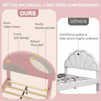 Cadre de lit Senfot double/grand lit avec tête de lit capitonnée en boucle rose et blanche - Design arqué, support en lattes de bois, pas besoin de sommier, montage facile