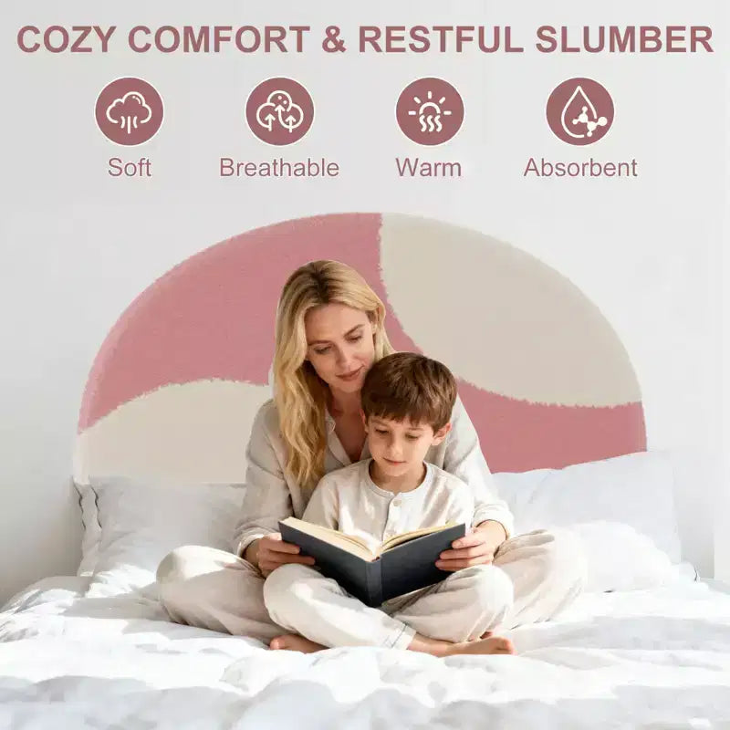 Cadre de lit Senfot double/grand lit avec tête de lit capitonnée en boucle rose et blanche - Design arqué, support en lattes de bois, pas besoin de sommier, montage facile
