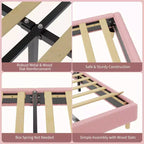 Cadre de lit Senfot double/grand lit avec tête de lit capitonnée en boucle rose et blanche - Design arqué, support en lattes de bois, pas besoin de sommier, montage facile