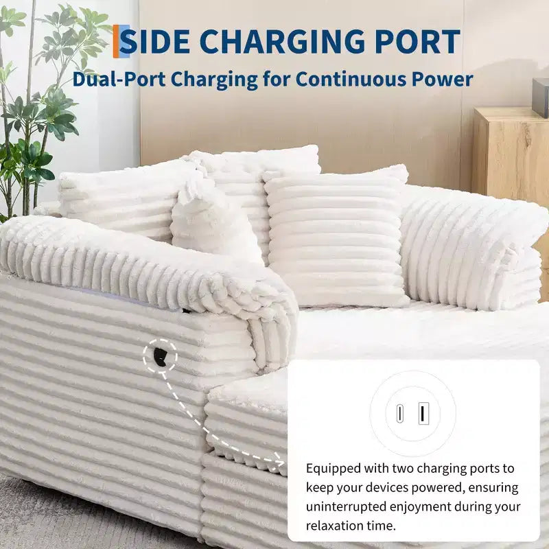 60 fauteuils de relaxation surdimensionnés avec ports USB/Type-C - Canapé-lit en velours côtelé avec accoudoirs larges pour salon