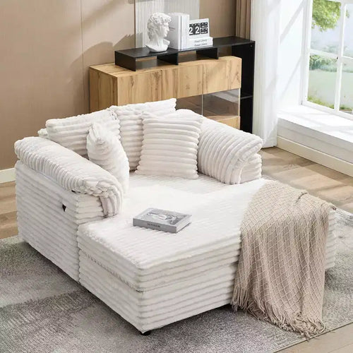 60 Oversized Chaise Lounge with USB/Type-C - Corduroy Sofa Bed with Wide Armrests for Living Room