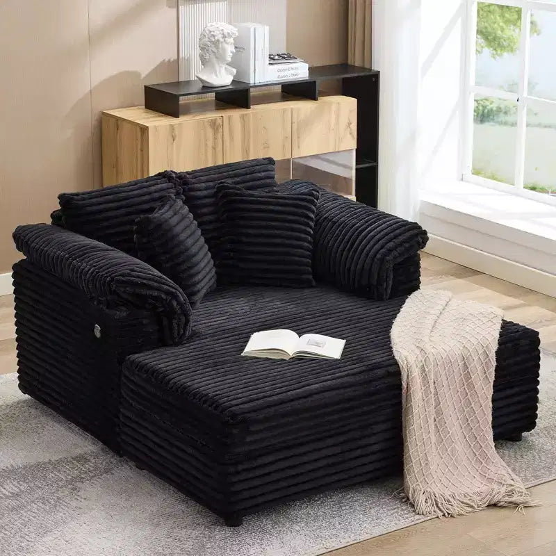 60 fauteuils de relaxation surdimensionnés avec ports USB/Type-C - Canapé-lit en velours côtelé avec accoudoirs larges pour salon