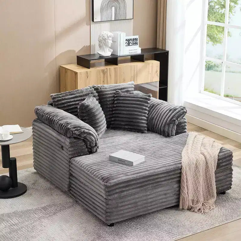 60 fauteuils de relaxation surdimensionnés avec ports USB/Type-C - Canapé-lit en velours côtelé avec accoudoirs larges pour salon