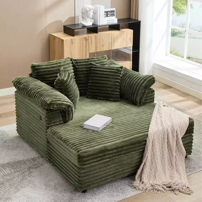 60 fauteuils de relaxation surdimensionnés avec ports USB/Type-C - Canapé-lit en velours côtelé avec accoudoirs larges pour salon
