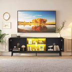 Meuble TV, Meuble de divertissement pour TV de 75 pouces, Console multimédia cannelée avec étagères réglables, Meuble de salon noir