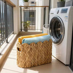 2-Pack Hand-Woven Wicker Baskets, Scalloped Rattan Toilet Paper Storage Organizer with Handles for Bathroom Countertop Shelf, Small+Large