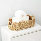 Lot de 2 paniers en osier tressé à la main, organiseur de papier toilette en rotin festonné avec poignées pour étagère de comptoir de salle de bain, petit+grand