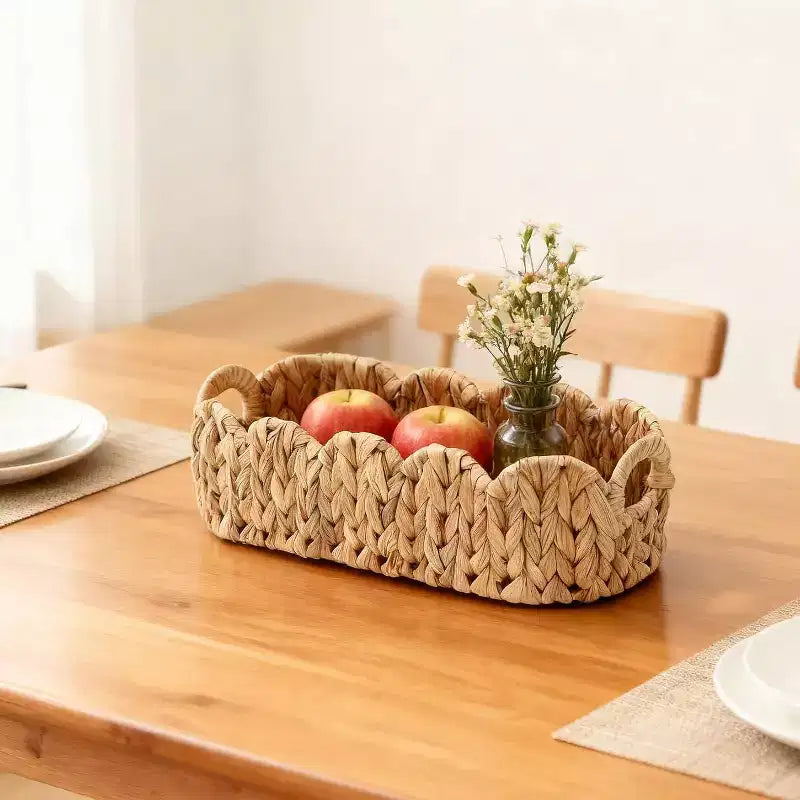 Lot de 2 paniers en osier tressé à la main, organiseur de papier toilette en rotin festonné avec poignées pour étagère de comptoir de salle de bain, petit+grand
