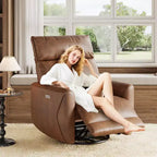 Fauteuil inclinable électrique moderne avec ports USB - Fauteuil à bascule pivotant à 270° en cuir PU pour salon, chambre d'enfant ou chambre à coucher - Marron