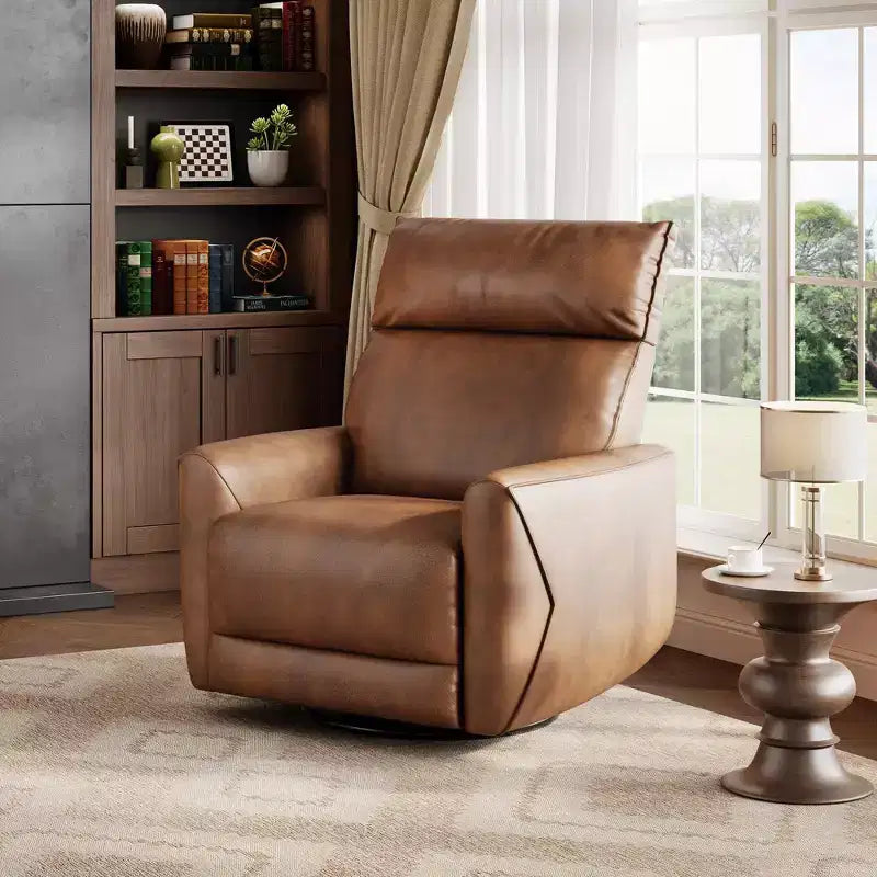 Fauteuil inclinable électrique moderne avec ports USB - Fauteuil à bascule pivotant à 270° en cuir PU pour salon, chambre d'enfant ou chambre à coucher - Marron