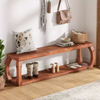 Lantine 59-Inch 2-Tier Solid Wood Entryway Bench, Farmhouse Shoe Storage Bench for Bedroom, Kitchen, Hallway, Rustic Brown