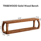 Banc d'entrée Lantine 59 pouces à 2 niveaux en bois massif, banc de rangement à chaussures de style campagnard pour chambre, cuisine, couloir, marron rustique