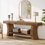 Lantine 63 Solid Wood Console Table, 2-Tier Farmhouse Sofa Table, Low TV Console for Living Room, Entryway, Hallway (Dark Brown)