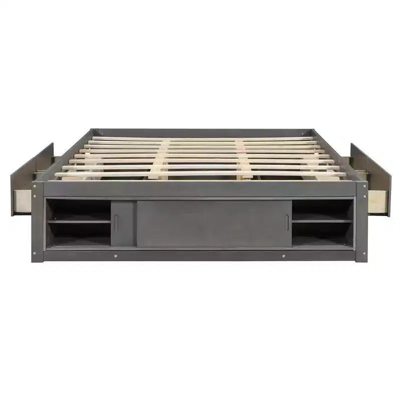 Luxystar Lit plateforme moderne Queen avec 4 tiroirs et rangement intégré au pied de lit