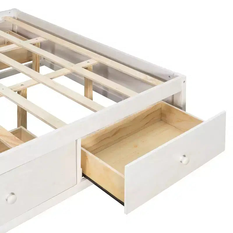 Luxystar Lit plateforme moderne Queen avec 4 tiroirs et rangement intégré au pied de lit