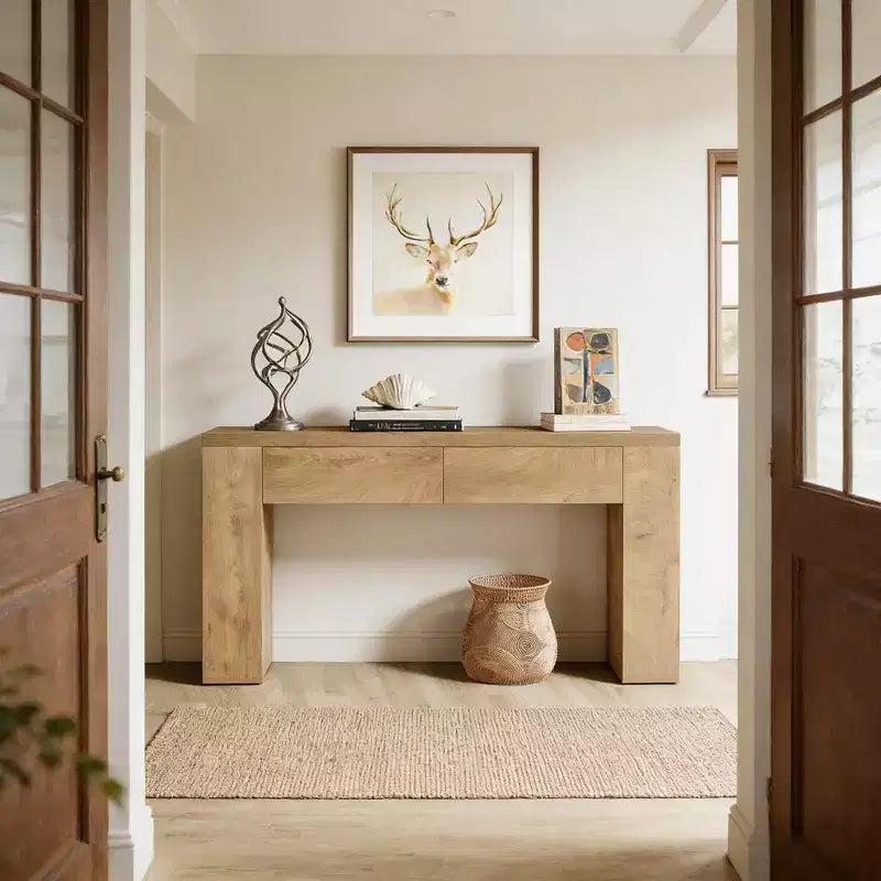Console GDFStudio Bristol de 63 pouces en grain de bois avec tiroirs cachés