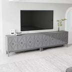 GDFStudio Surachai Modern Wooden Sideboard Buffet Cabinet with 4 Hand-Carved Geometric Doors and Adjustable Shelves