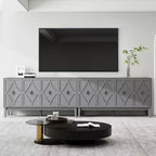 GDFStudio Surachai Buffet en bois moderne avec 4 portes géométriques sculptées à la main et étagères réglables