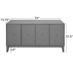 GDFStudio Surachai Buffet en bois moderne avec 4 portes géométriques sculptées à la main et étagères réglables