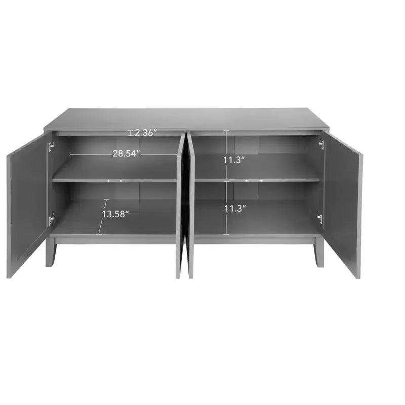 GDFStudio Surachai Buffet en bois moderne avec 4 portes géométriques sculptées à la main et étagères réglables