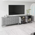 GDFStudio Surachai Buffet en bois moderne avec 4 portes géométriques sculptées à la main et étagères réglables