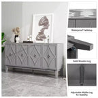 GDFStudio Surachai Buffet en bois moderne avec 4 portes géométriques sculptées à la main et étagères réglables