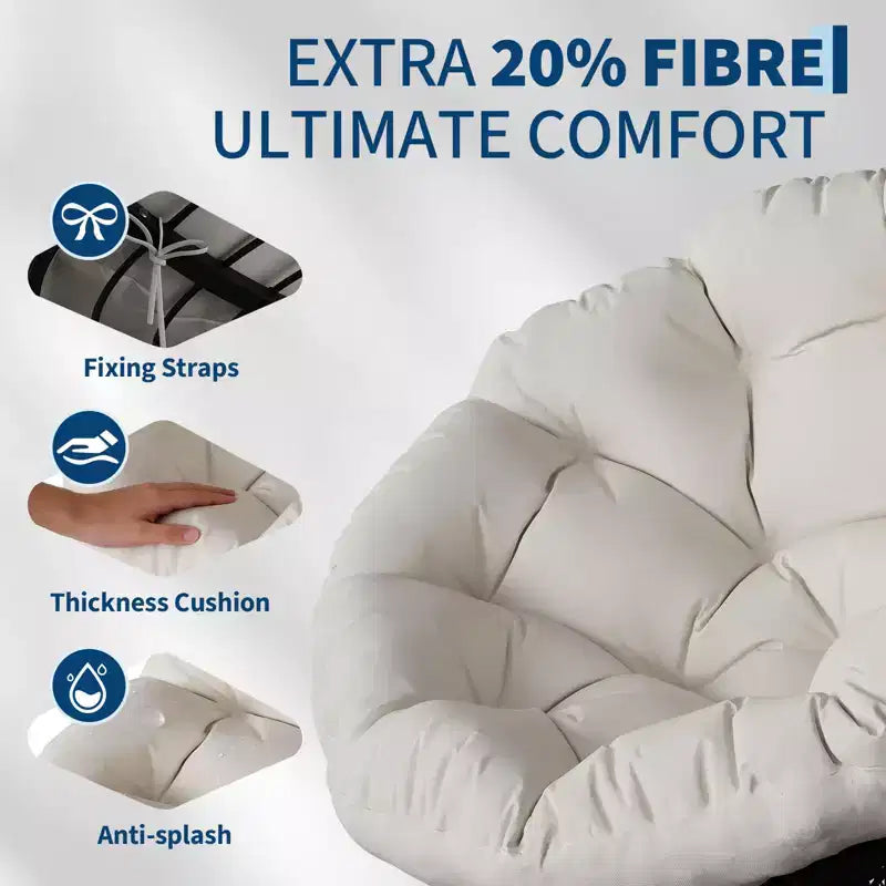 Fauteuil à bascule de patio surdimensionné, rotin tressé à la main, fauteuil en osier ergonomique, cadre en acier robuste, base pivotante à 360°