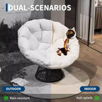 Fauteuil à bascule de patio surdimensionné, rotin tressé à la main, fauteuil en osier ergonomique, cadre en acier robuste, base pivotante à 360°