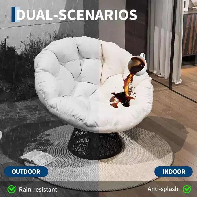 Fauteuil à bascule de patio surdimensionné, rotin tressé à la main, fauteuil en osier ergonomique, cadre en acier robuste, base pivotante à 360°