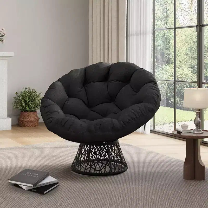 Fauteuil à bascule de patio surdimensionné, rotin tressé à la main, fauteuil en osier ergonomique, cadre en acier robuste, base pivotante à 360°